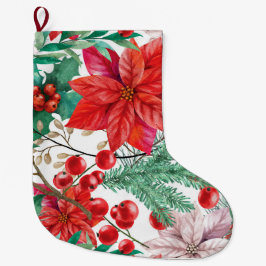赤い花クリスマスデコレーション ラージクリスマスストッキング