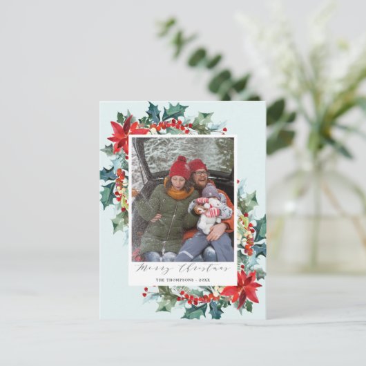 赤い花クリスマス松の針のメッセーおもしろいジ ポストカード (スタンド正面)