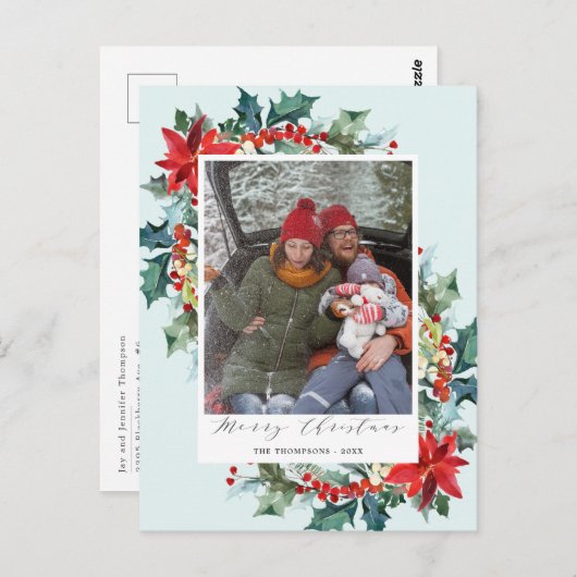 赤い花クリスマス松の針のメッセーおもしろいジ ポストカード (正面/裏面)