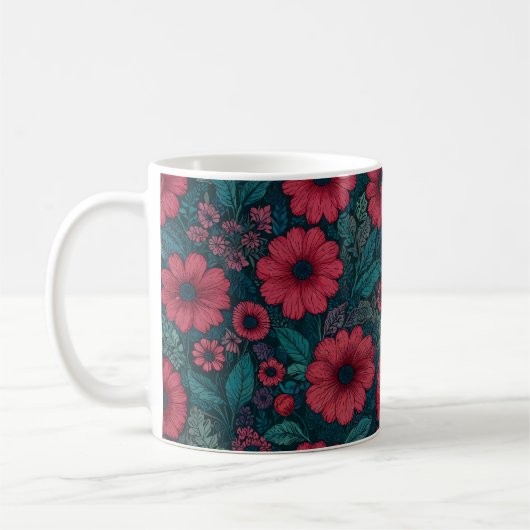 赤い花グラフィックデザイン コーヒーマグカップ (左)