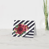赤い花ストライプの付き白黒ノートカード ノートカード (正面)