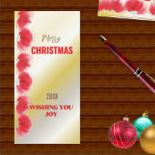 赤い花トリム金ゴールドグラデーションクリスマスカード シーズンカード