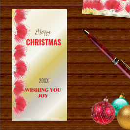 赤い花トリム金ゴールドグラデーションクリスマスカード シーズンカード
