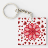赤い花ハートバレンタイン誕生日ギフトキーチェーン キーホルダー (正面)