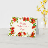 赤い花バレンタインデーのカードとカスタム文字 カード (黄色い花)