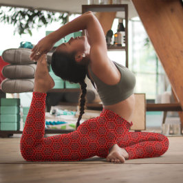 赤い花パターはっきりしたンエレガントフローラ誇大広告 レギンス