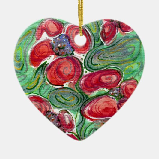 赤い花ファンタジー セラミックオーナメント (正面)