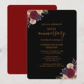 赤い花ブラック50周年結婚の 招待状 (正面/裏面)