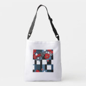 赤い花ブロックパターン十字形バッグ クロスボディバッグ (裏面)