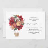 赤い花ホットエアバルーン赤ちゃんシャワー 招待状 (正面)