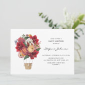 赤い花ホットエアバルーン赤ちゃんシャワー 招待状 (スタンド正面)