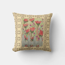 赤い花ホワイトフェンス クッション