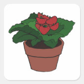 赤い花ポット植物広場ステッカー スクエアシール (正面)