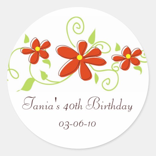 赤い花メッセージカード ラウンドシール (正面)