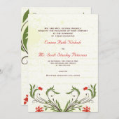 赤い花ヴィンテージアールヌーボーウェディング招待 招待状 (正面/裏面)