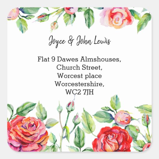 赤い花住所 シールの変化 スクエアシール (正面)