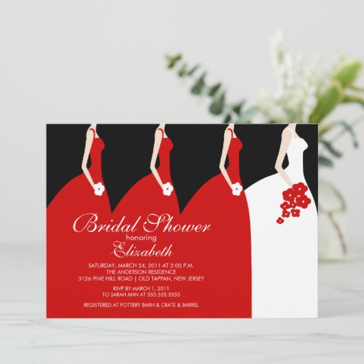赤い花嫁の新婦付添人のブライダルシャワーの招待状 招待状 (スタンド正面)