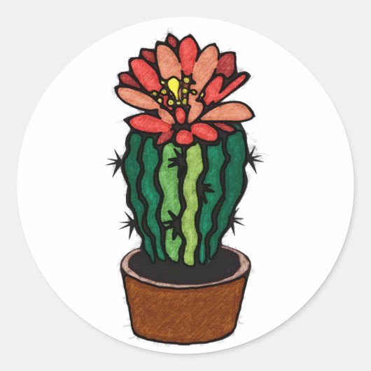 赤い花弁着色インキサボテン ラウンドシール (正面)
