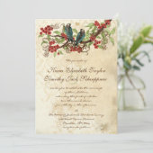 赤い花枝ヴィンテージ鳥の結婚式の招待 招待状 (スタンド正面)