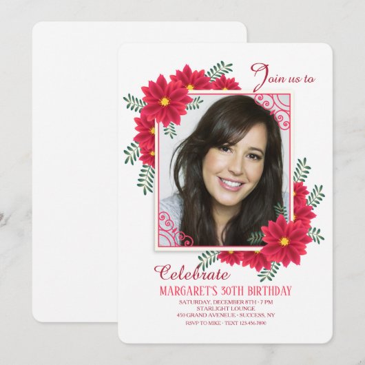 赤い花枠フォト招待状 招待状 (正面/裏面)