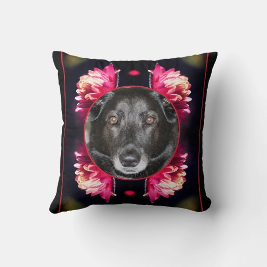 赤い花枠自分のペットの写真を作成 クッション