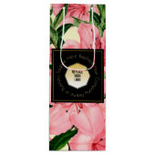 赤い花柄にロゴと会社名を入れて ワインギフトバッグ (正面)