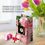 赤い花柄に貴社の名前とロゴを追加 スモールペーパーバッグ