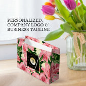 赤い花柄のカスタム名ビジネスロゴ ラージペーパーバッグ