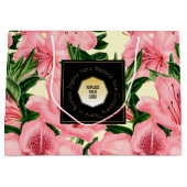 赤い花柄のカスタム名ビジネスロゴ ラージペーパーバッグ (正面)