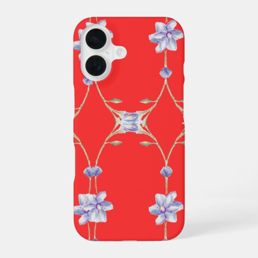 赤い花柄のスマホケース iPhone 16ケース (裏面)