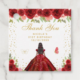 赤い花柄のダークスキンのプリンセスの誕生日パーティー フェイバータグ