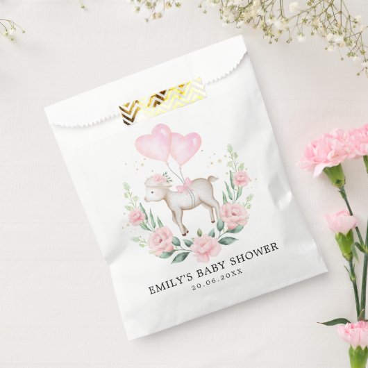 赤い花柄の子羊の子女の子シャワー誕生日 フェイバーバッグ (封をした状態)