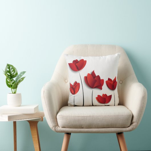 赤い花柄の枕 クッション (椅子)