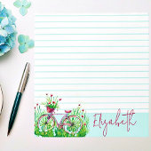 赤い花柄の自転車（名入れ） ノートパッド