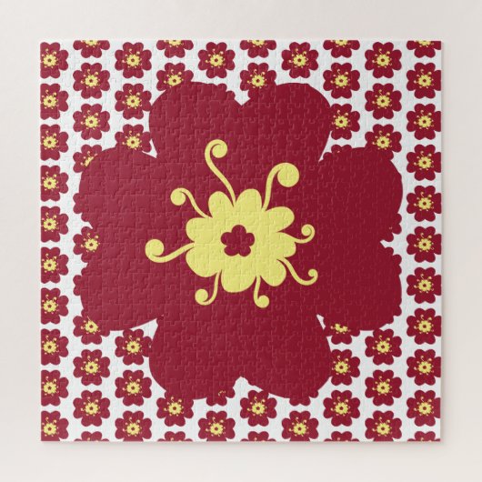 赤い花柄フラストレーション ジグソーパズル (縦)