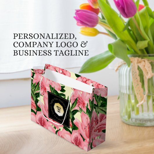 赤い花柄名前をカスタムするロゴ ラージペーパーバッグ