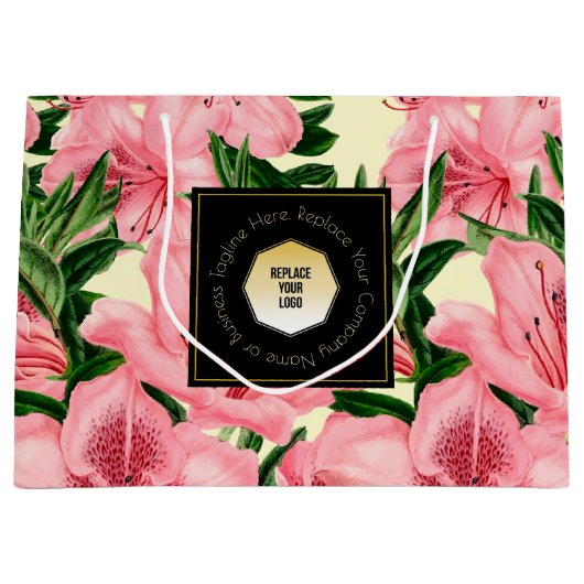 赤い花柄名前をカスタムするロゴ ラージペーパーバッグ (正面)