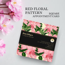 赤い花柄名前をカスタムするロゴ 予約カード