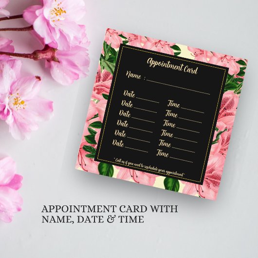 赤い花柄名前をカスタムするロゴ 予約カード