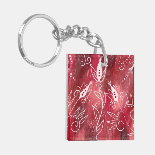 赤い花柄 キーホルダー (正面左)