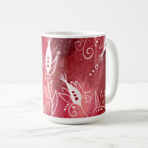 赤い花柄 コーヒーマグカップ