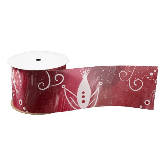 赤い花柄 サテンリボン (リール)