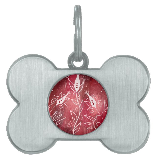 赤い花柄 ペットネームタグ (正面)