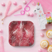 赤い花柄 ペーパープレート (パーティー)