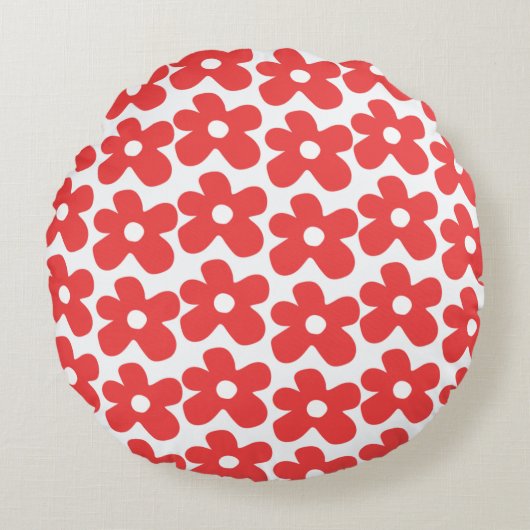 赤い花柄 ラウンドクッション (正面)