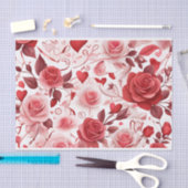 赤い花柄 薄葉紙 (クラフト)