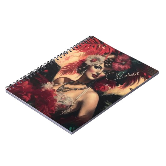 赤い花模様と羽 ノートブック (左側)