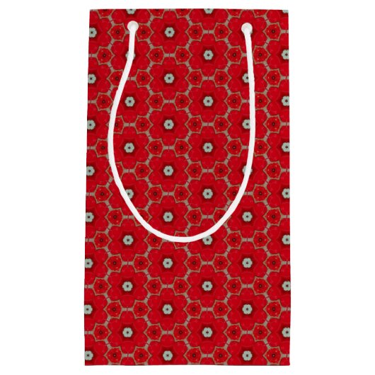 赤い花模様の小さいギフトバッグ スモールペーパーバッグ (正面)