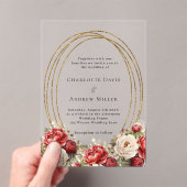 赤い花模様の金ゴールド澄んフレ結婚ーム アクリル招待状 (インサイチュ (ポータブル))