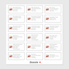 赤い花模様個結婚人のゲスト名アドレス シール